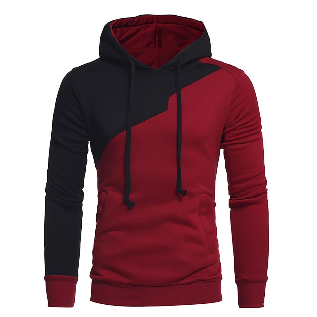 Men's Casual Patchwork Sports Sweatshirt Long Sleeve Hooded Pullover Tops
