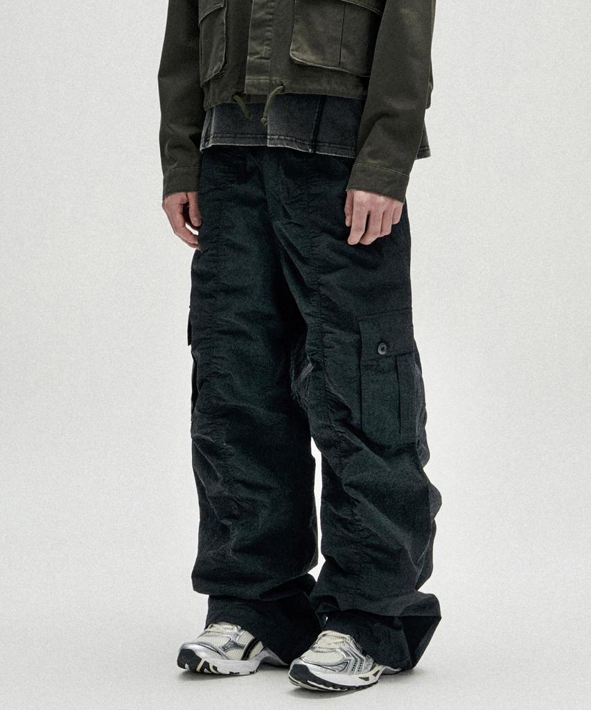 NOT4NERD Contour Shirring Nylon Cargo Pants - Black