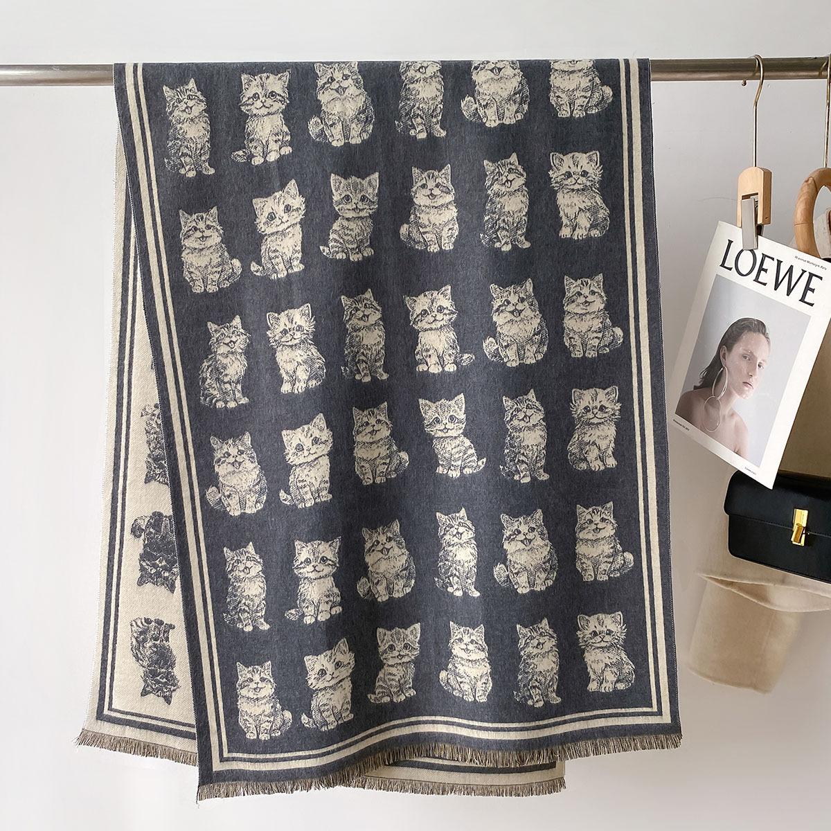 

Autumn Winter Scarf Women Pashmina Shawls Cat Cashmere Blanket Warm Thick Chunky Stoles Lady Elegant Poncho Outdoor Bufanda 65X185cm