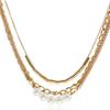 Pearl Layered Necklace For Women With Geometric Design And Water Wave Chain For Gifts And Travel