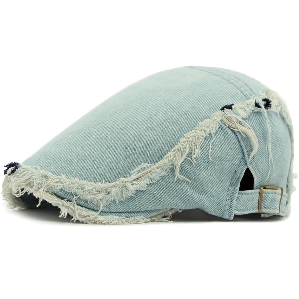 

HT4792 Beret Cap Stylish Shabby Brim Denim Beret Hat Artist Painter Hat Male Female Ivy Flat Cap Adjustable Berets for Men Women 55-60cm Adjustable