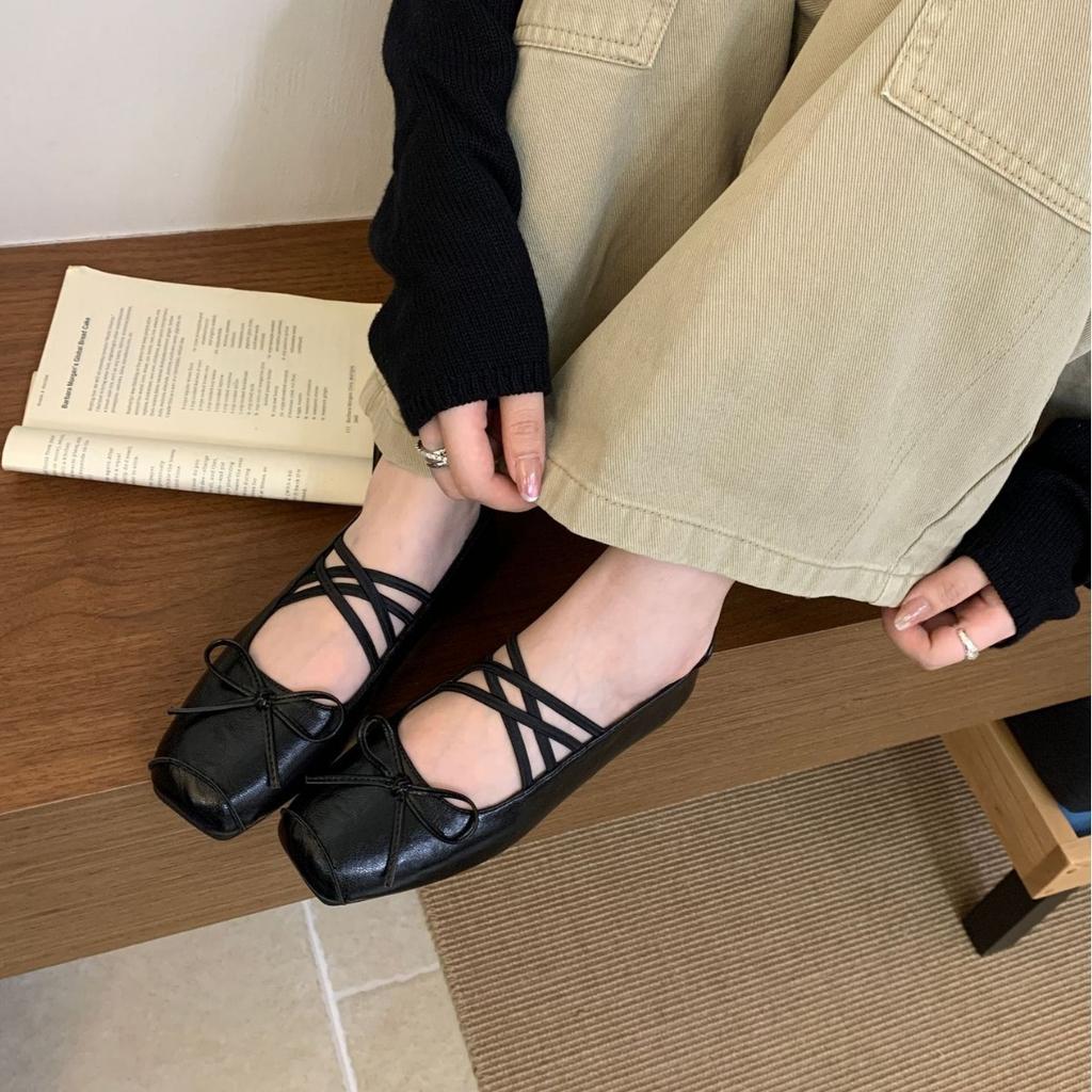 With Skirt French Single Shoes Women's Shoes 2025 New Retro Brown Square Head Mary Jane Shoes Ballet Shoes Flats