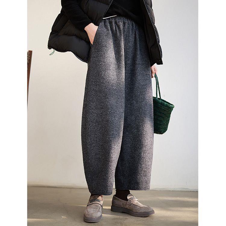 

Women s Woolen Cropped Casual Pants - Autumn 2026 Loose Slimming Grandma Style S (90-115 jin) темно-серого