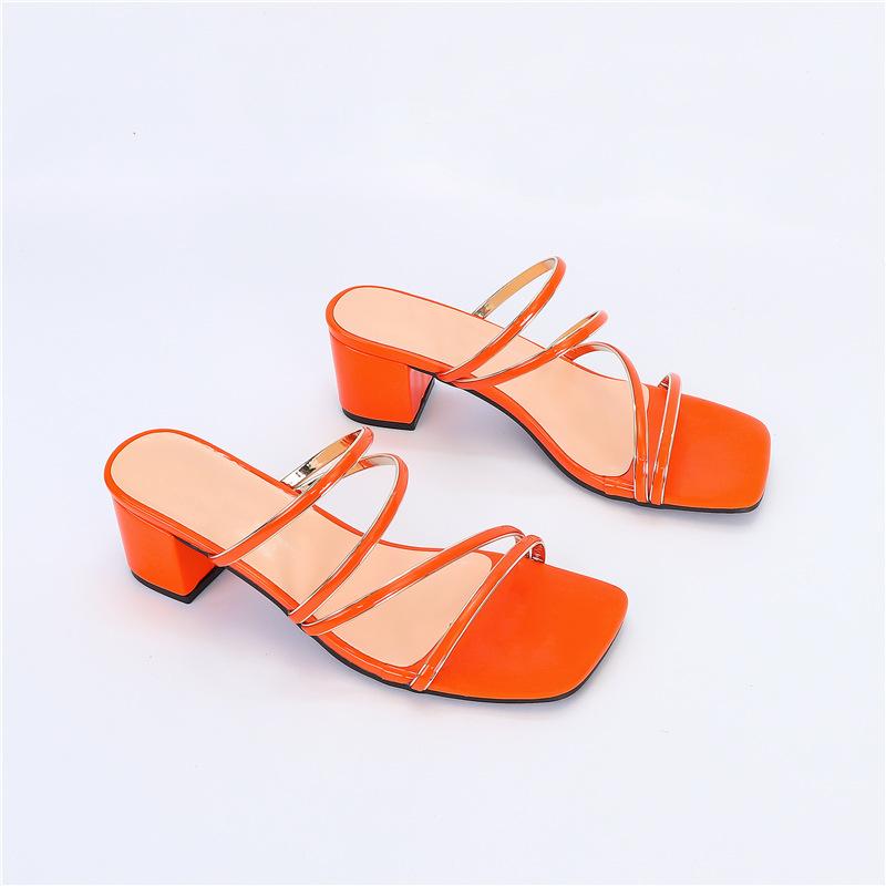 Neu im Sommer, quadratischer Kopf mit dünnem Riemen Phnom Penh lässige dicke Ferse hoher Absatz coole Slipper Damen