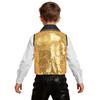 Boys Girls Sparkly Sequin Vest Contrast Lapel Collar Sleeveless Asymmetrical Waistcoat for Stage Performance Costume Tops