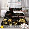 3pcs Black And Golden Flowers Butterfly Floral Digital Print Quilt Cover Set, Breathable Polyester 100% Zipper Closure