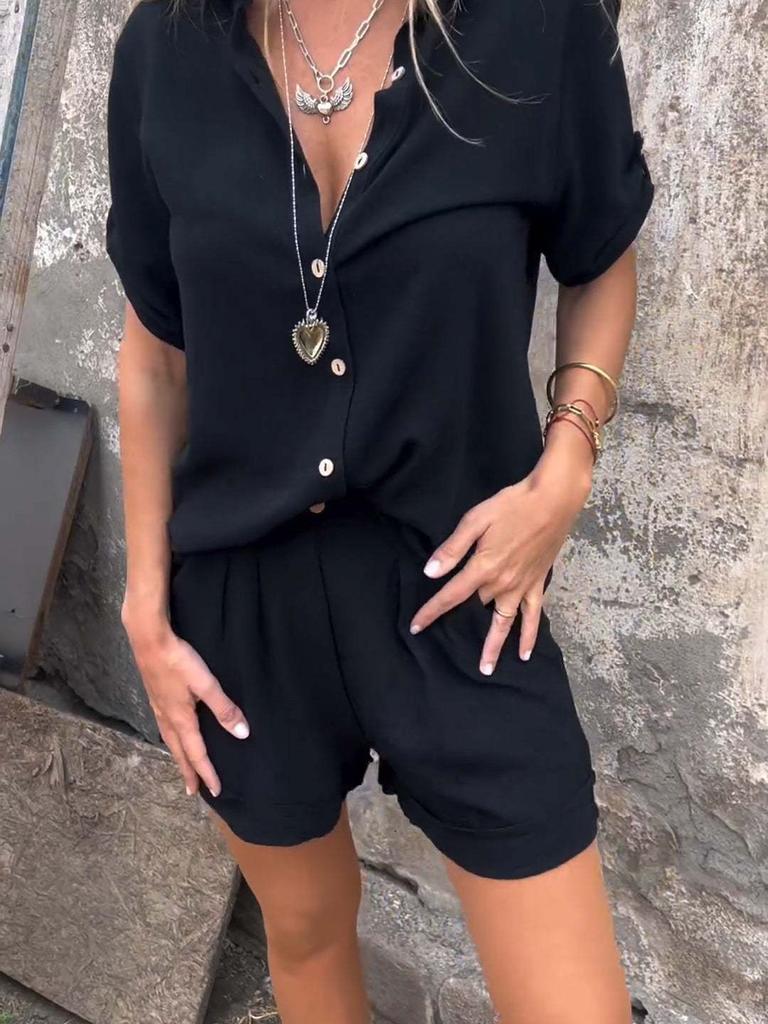 Summer New Cotton Linen Short Sleeve Shorts Set for Women