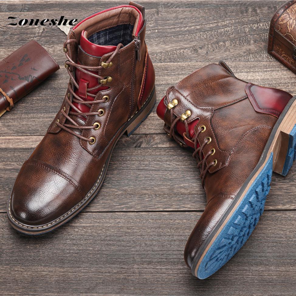 Винтажные мужские ботинки Модные и удобные мужские кожаные ботинки Мужская обувь больших — фото 3