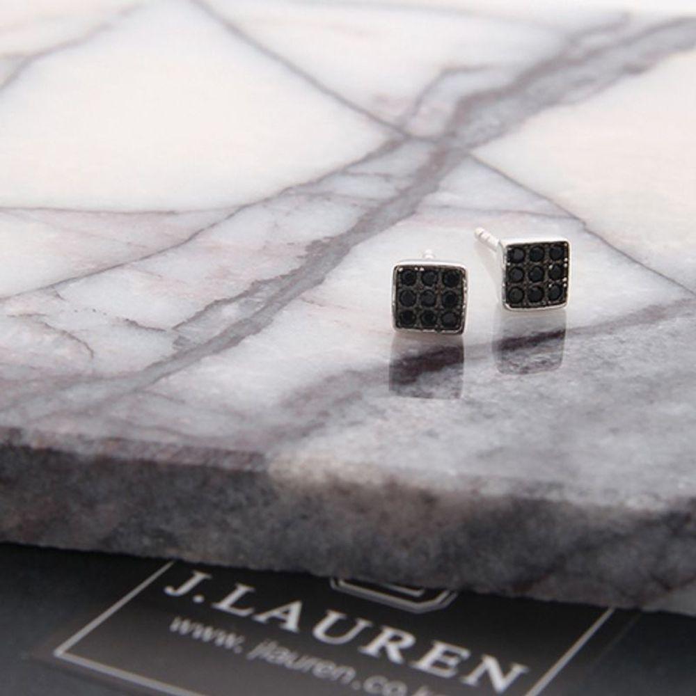 Jlauren M01340 Square Black Cubic Silver Earrings