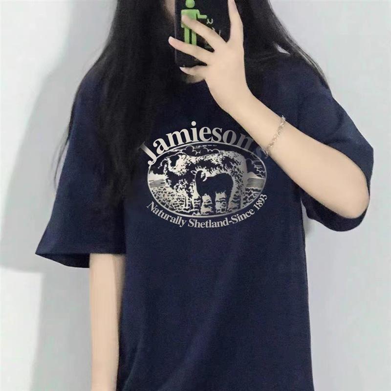 

Темно-зеленая футболка с короткими рукавами для женщин из чистого хлопка, свободная, ленивая, стильная, нишевая, студенческая футболка с короткими рукавами, топ XXXL