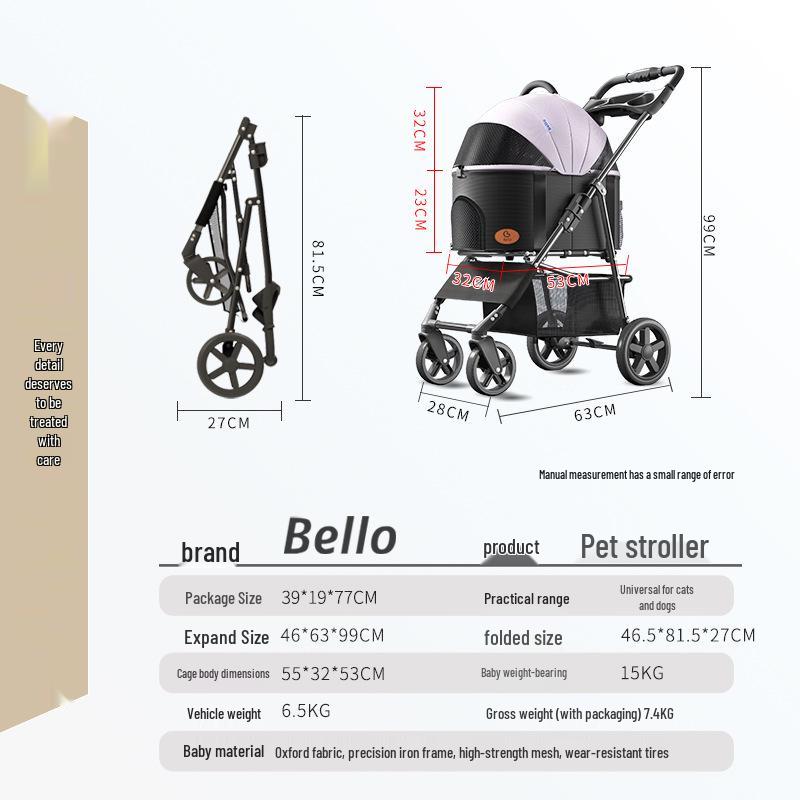 Bello Leichter Faltbarer Haustierwagen für Kleine Hunde und Katzen