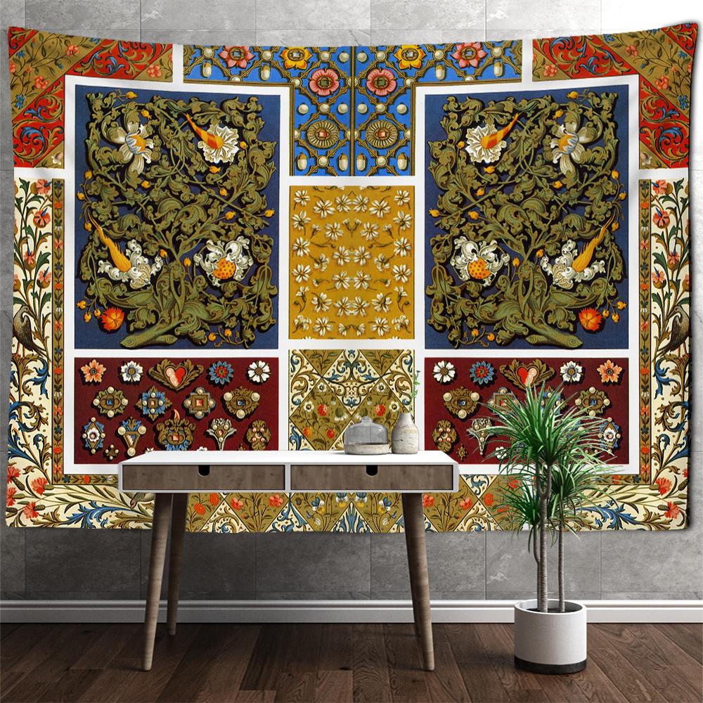 Tapiz de pared con patrón vintage europeo, estilo bohemio, psicodélico, brujería, mandala, arte, fondo, tela, decoración del hogar