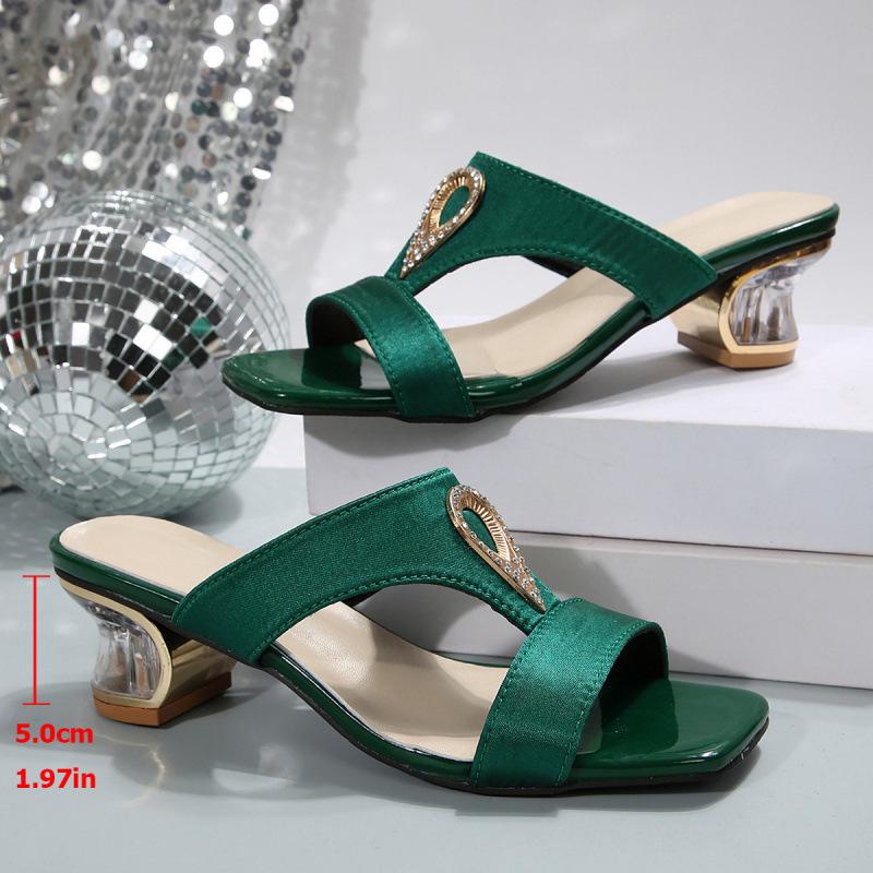 Large size square toe thick heel sandals women s summer new European and American open-toe one-heel slippers 36 зелёный 3290₽