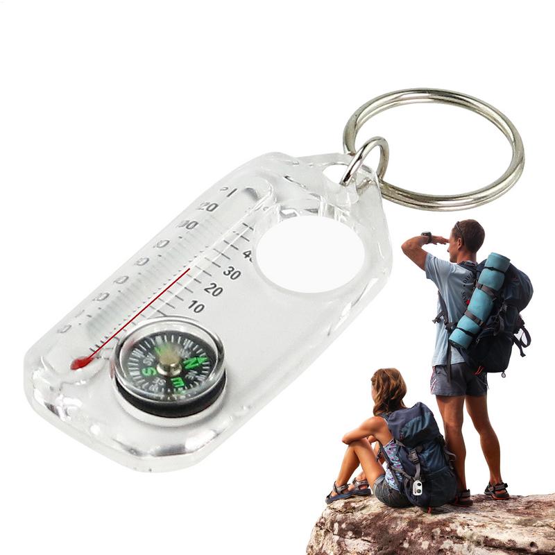 1pc Multifunction Mini Keychain Camping Compass Thermometer Outdoor Climbing Temperature Tester Survival Guiding Compass Tool