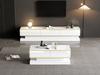 Set Moderno Bianco Lucido per Supporto TV e Tavolino, Console TV con 3 Cassetti, Tavolino con 2 Cassetti, Bordi Dorati, per il Salotto