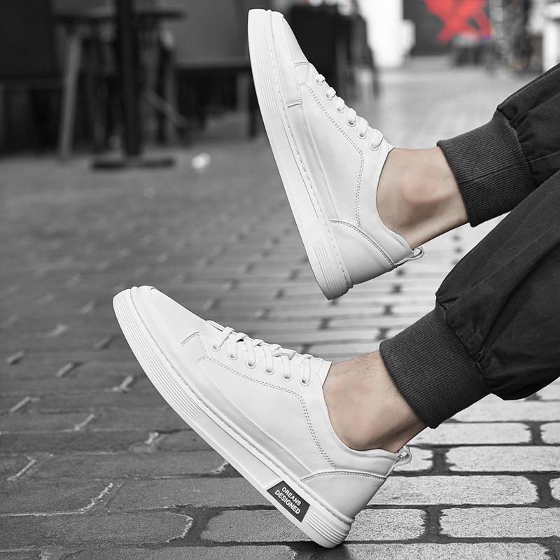 Fashion Genuine Leather Men Casual Shoes Lace-Up Mens Fashion Sneakers Handmade Mens Walking Shoes Luxury Brand Male Outdoor Flats