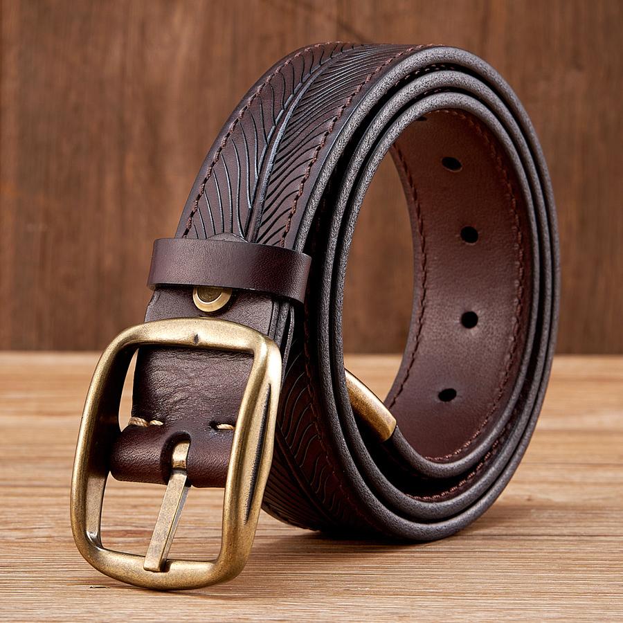 3.8CM Pure Cowhide High Quality Genuine Leather Belts for Men Brand Strap Male Brass Buckle Engrosar Jeans Cowboy Cintos Luxury