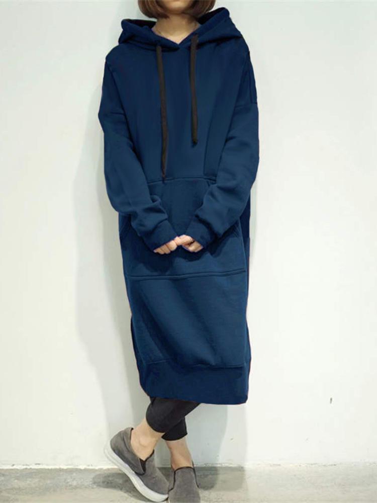 Plus Size Women's Solid Color Long-Sleeve Casual Sweatshirt and Windbreaker Coat