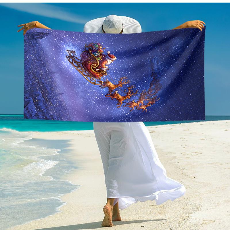 Ultra-Soft Beach Towel with Christmas Santa Claus Theme,Ideal for Pool - Camping, Diving - Perfect Travel Essential, Vibrant Beach Towel.