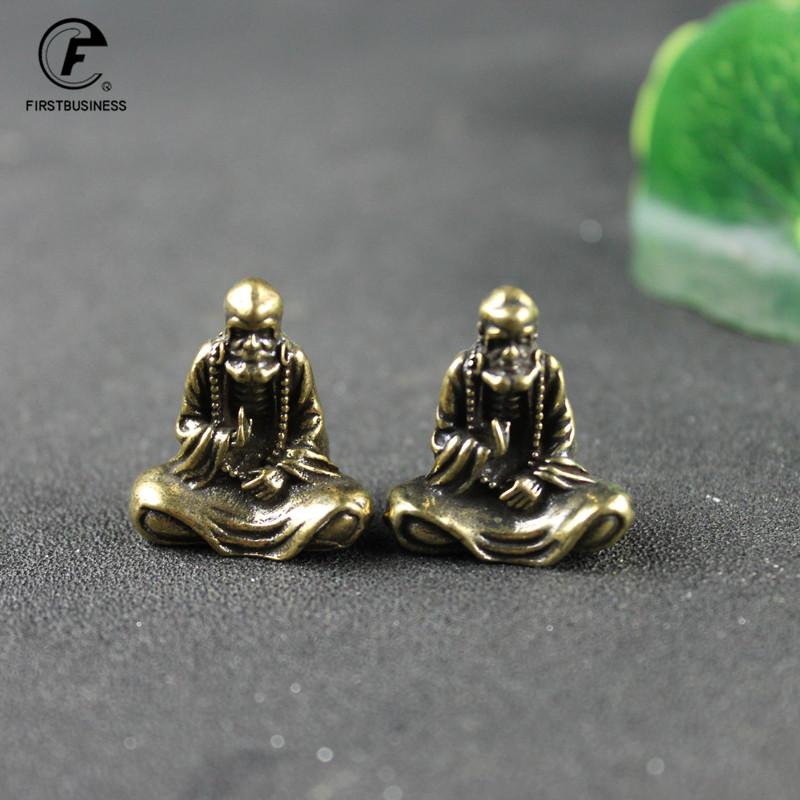 Bodhidharma Buddha Figurines Miniatures Desktop Ornament Retro Brass Master Dharma Statue Home Decor Crafts Accessories