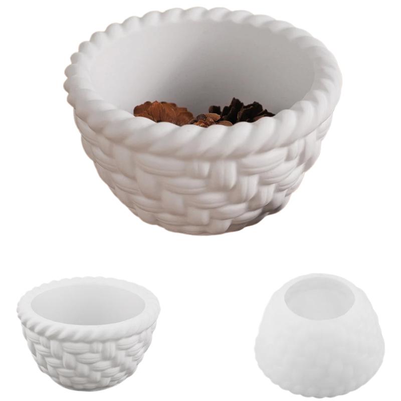 

Woven Basket Candle Jar Silicone Mold DIY Concrete Flowerpot Casting Molds Plaster Resin Storage Bowl Craft Making Home Decor