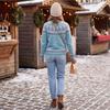 Women's Round Neck Geometric Color Block Loose Fit Pullover Sweater
