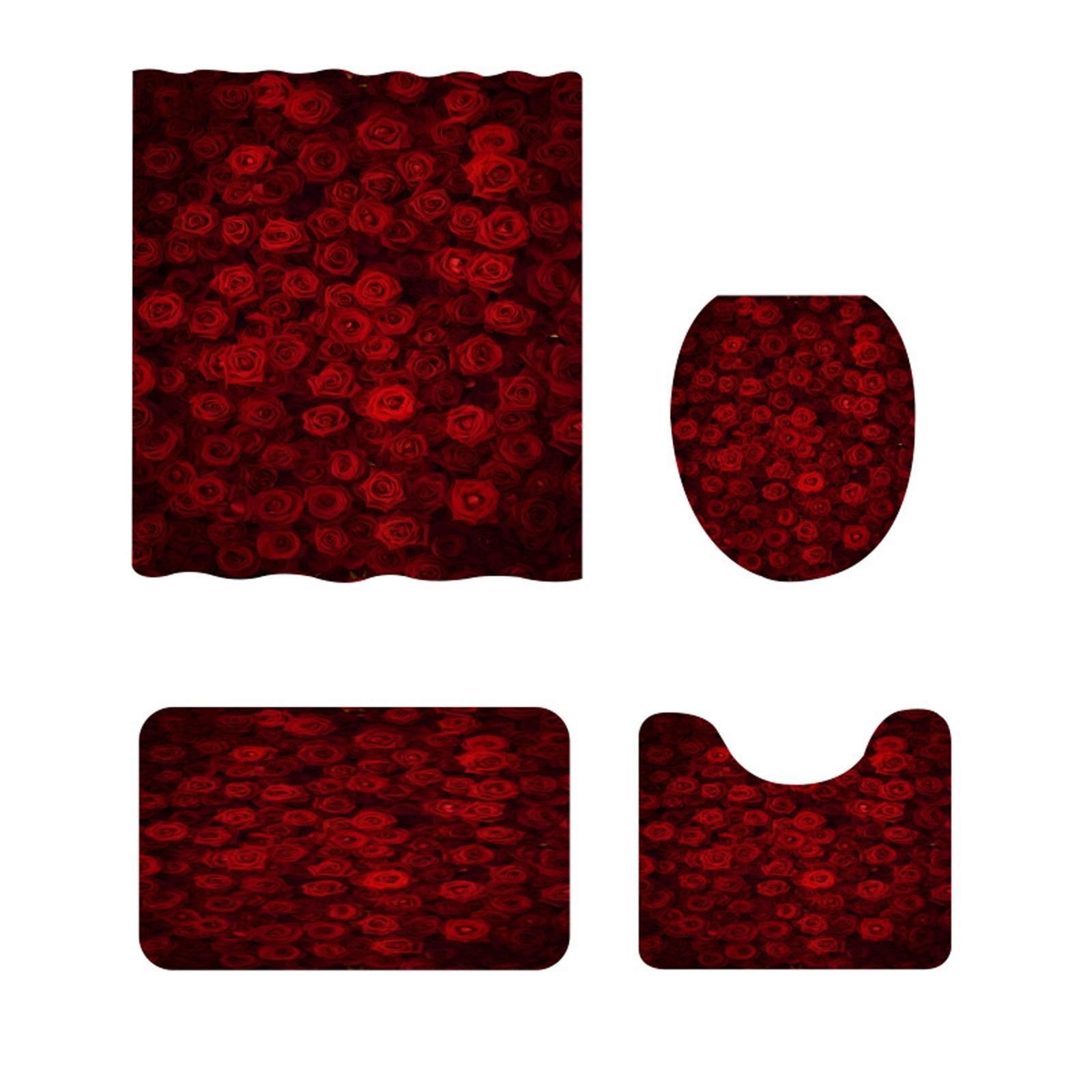 

День святого Валентина Печатный Душевая Занавеска Ковер Напольный Коврик Комбинация Ванная Комната Туалет Подушка Занавеска Для Ванной Комнаты Четырех Предметов