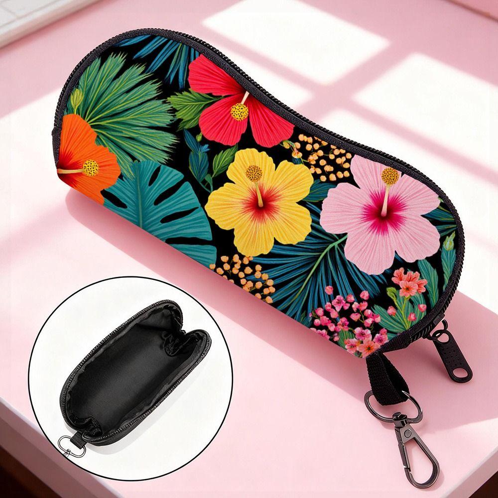 Durable Colorful Flowers/Leaf Glasses Case Soft Shell Zipper Glasses Protective Shell Glasses Bag