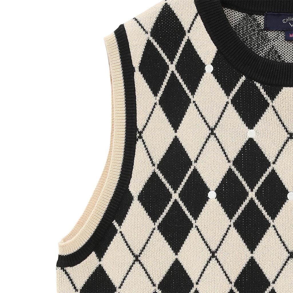 Callaway Crew Neck Knit Vest Logo Argyle Golf C24119202 LL Women's (Brand Pattern) / / 1010_Black