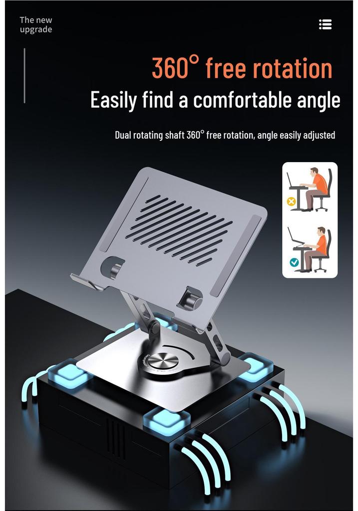 Rotatable Metal Tablet Stand for iPad - Height Adjustable with Cooling Feature