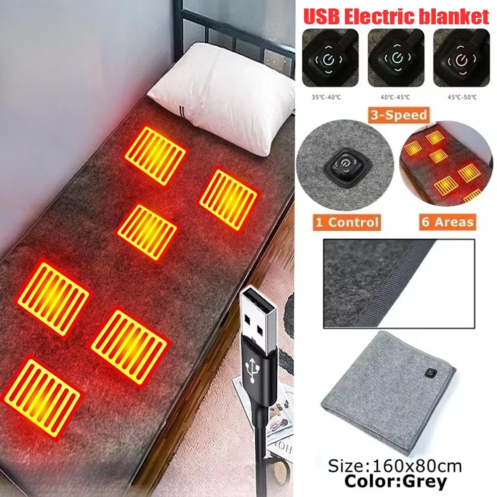 XiaomiUSB Electric Blanket Outdoor 6-zone Plush Thickened Fast Heating Mattress Car Temperature Adjustable Warm Heating Blanket