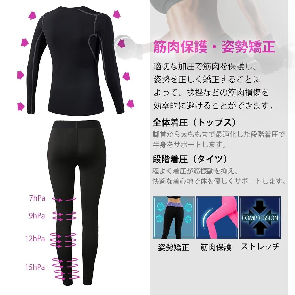 Sillictor Sports Underwear Långärmad Undertröja och Lång Kompression och Svart Damset, Tights, Wear, Andningsbar, Snabbtorkande, Antibakteriell,