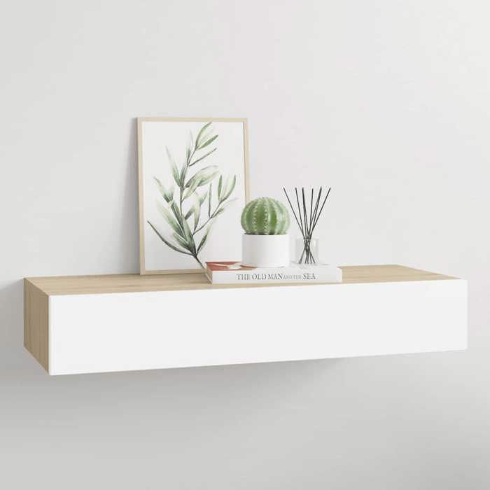 VidaXL Etagère à Tiroir Murale Etagère Flottante Suspendue Support Mural Salon Salle de Séjour Maison Intérieur Chêne et 330263