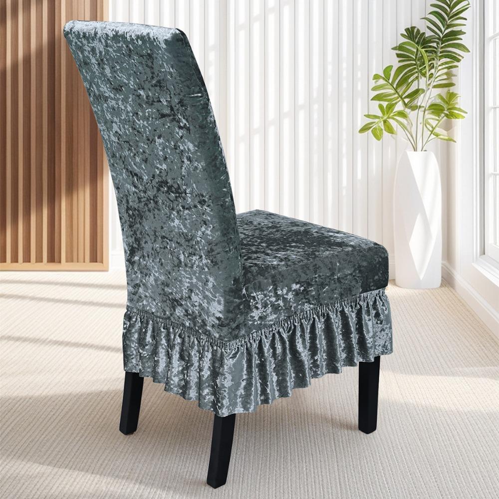 Dust Proof Velvet Dining Chair Cover Elastic Chair Protective Case Luxury Seat Cover  Banquet темно серый