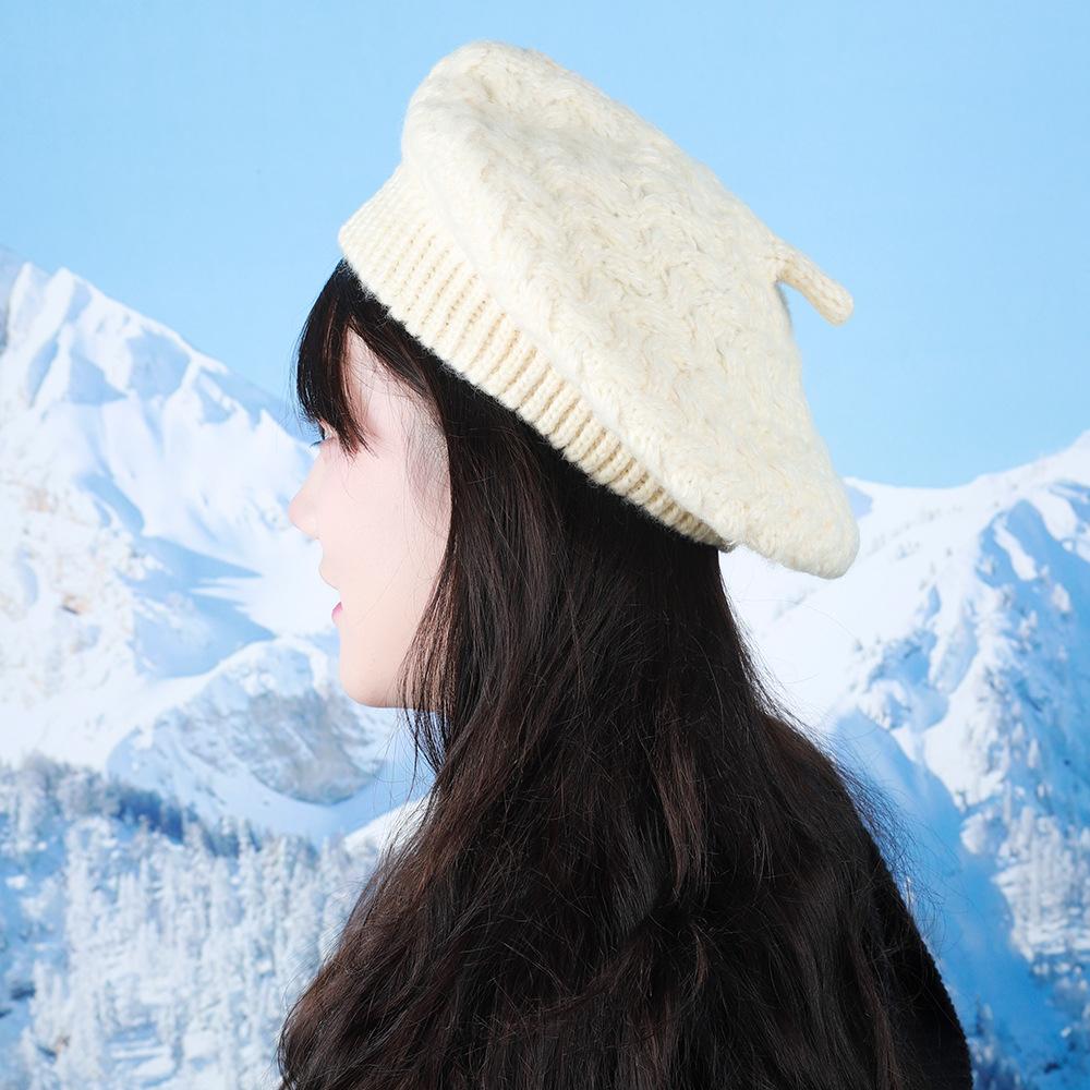 

Japanese Autumn and Winter Women s Retro Versatile Knitted Beret Female British Painter Hat Fashionable Casual Plaid Wool Hat One size
