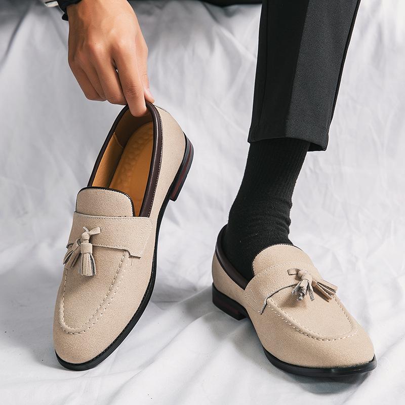 British Leather Shoes with Heightened Inner Suede Leather Beanie Shoes Lazy Casual Tassel