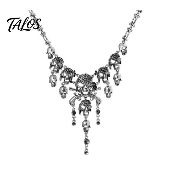 Accessori Estetica Oscura Collana con Teschio e Nappe Multistrato Vintage, Bracciale Collana Horror da Donna per Gioielli di Moda Edgy Donna, Gotico Halloween
