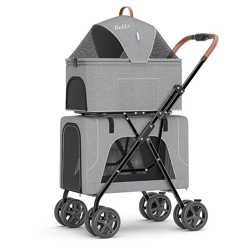 Bello Foldable Pet Stroller: One-Button Folding Cat and Small Dog Double-Layer Travel Stroller for Bichon.