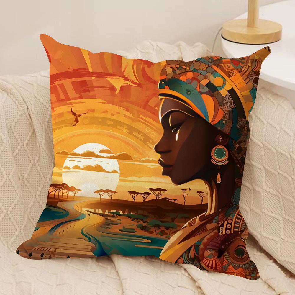 African American Woman Cushion Cover Silky Short Plush Invisible Zipper Dustproof Sofa Pillow Case For Home Decor
