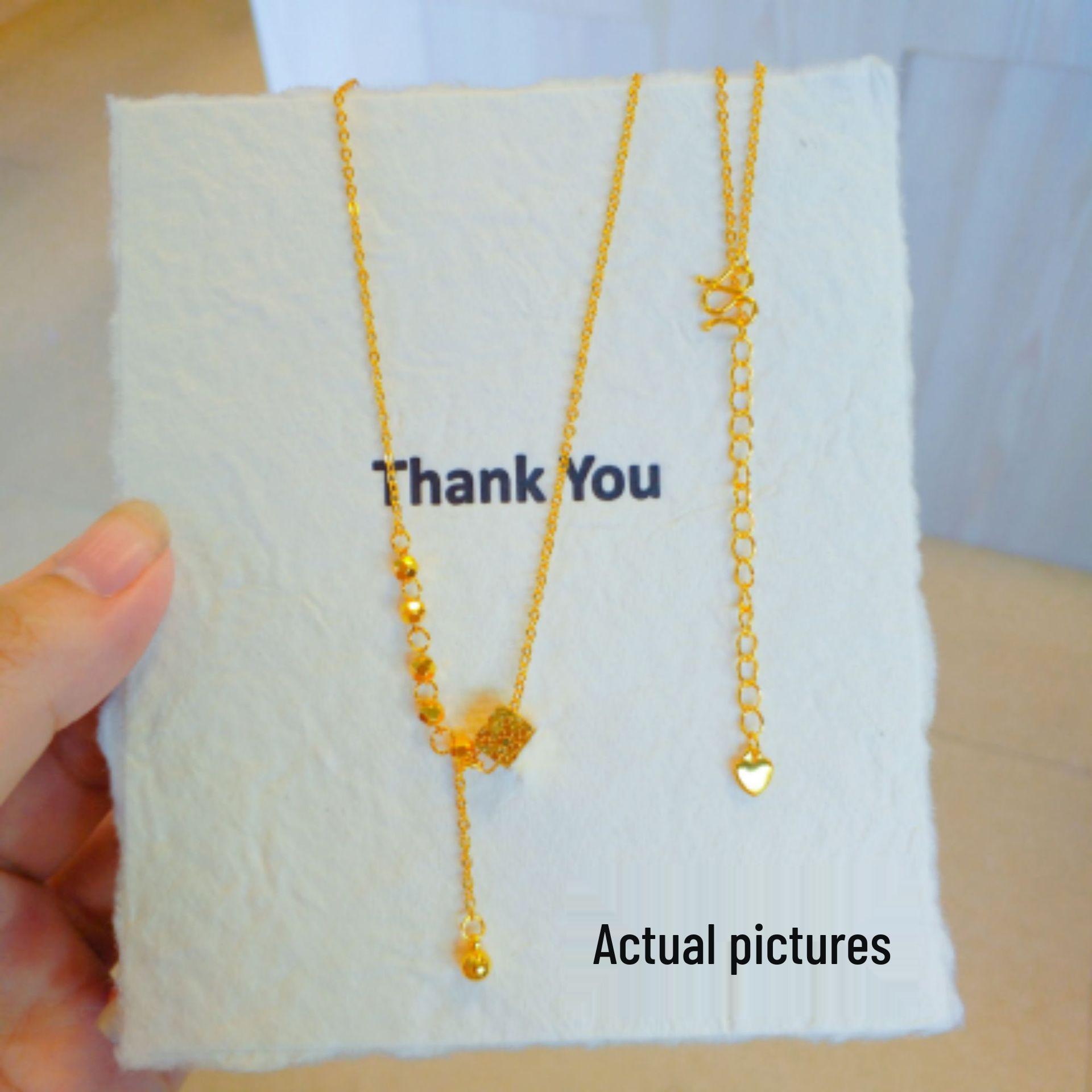

Gold Sand Tassel Necklace: Crushed Ice Cube Disco Bead Clavicle Chain - Women’s Gift