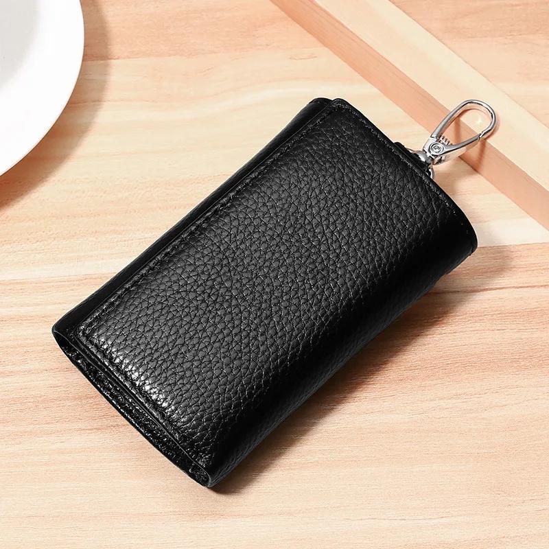 Schlüsselhalter Geldbörse Echtes Leder Unisex Solide Schlüsselbörse Organizer Tasche Auto Hausmeister Geldbörse Kartenhalter Schlüsselanhänger Leder