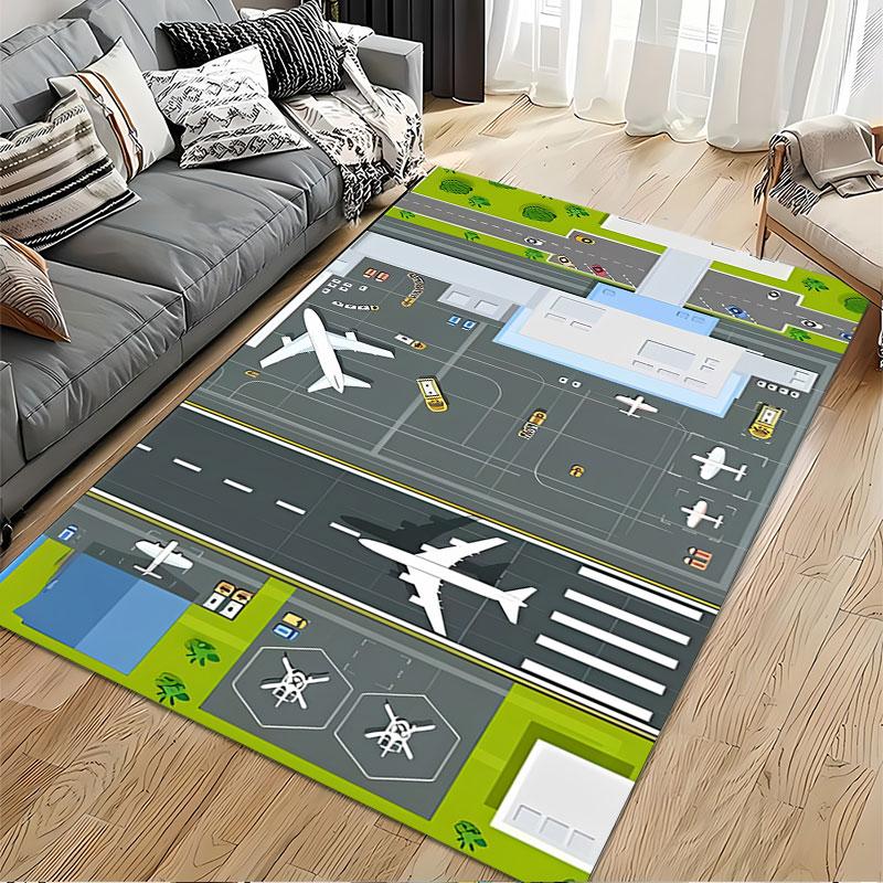 Airport Runway and Aircraft Pattern Suitable As a Non-slip Mat for the Living Room or Bedroom Sofa