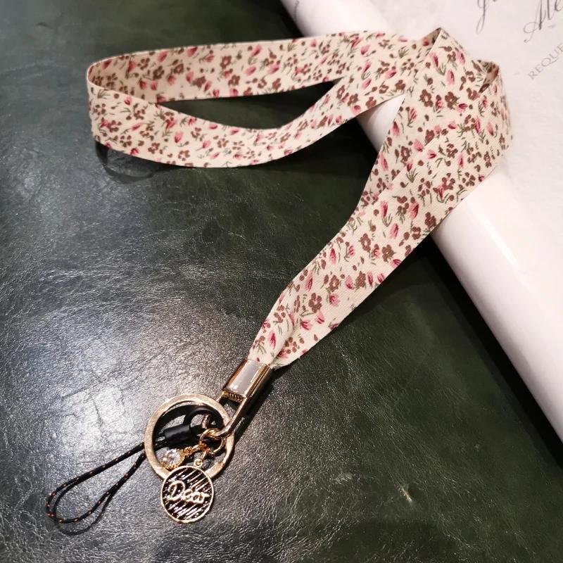 

Summer Flower Print Silk Phone Lanyard Strap For iphone redmi samsung Camera Mobile Phone ID Card Long Hanging Rope String