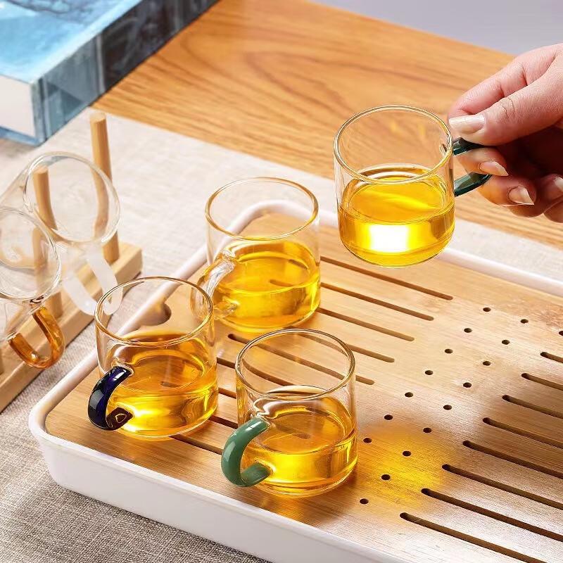 Tuopai Hochborosilikatgläser mit farbigen Henkeln, 80 ml 6er-Set