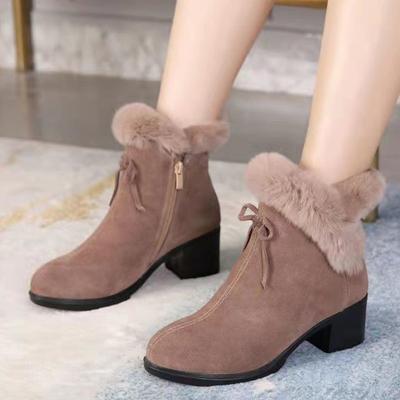 Fashion Women's Shoes Ankle Boots New Winter Plush Warm Female Comfortable Suede High Heels Round Toe Short Booties Woman Botas De Mujer