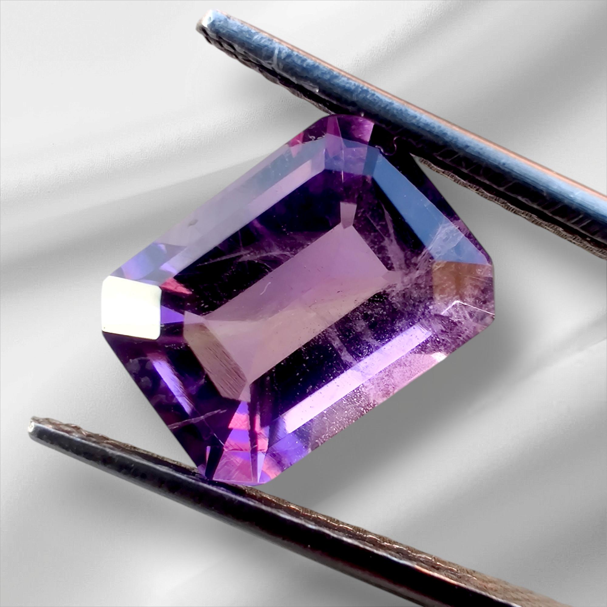 

Emerald Cut Natural African Amethyst Gemstone, Loose Amethyst Gemstone, 2.55 Carat, 9x7x5 MM Size Stone. 2.55 Carat, 9x7x5 MM