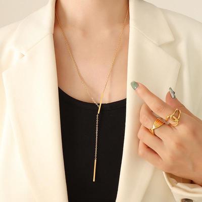 18K Gold Plated Geometric 'Y' Clavicle Chain Necklace, European & American Punk Style, Stainless Steel