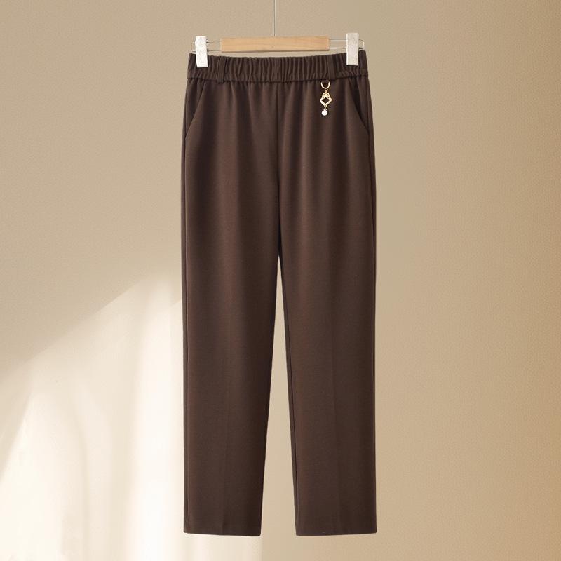 

Fashionable High-Waist Elastic Trousers for Middle-aged and Elderly Women - Autumn Casual, Loose Fit 4XL (135-150 lbs) кавовий