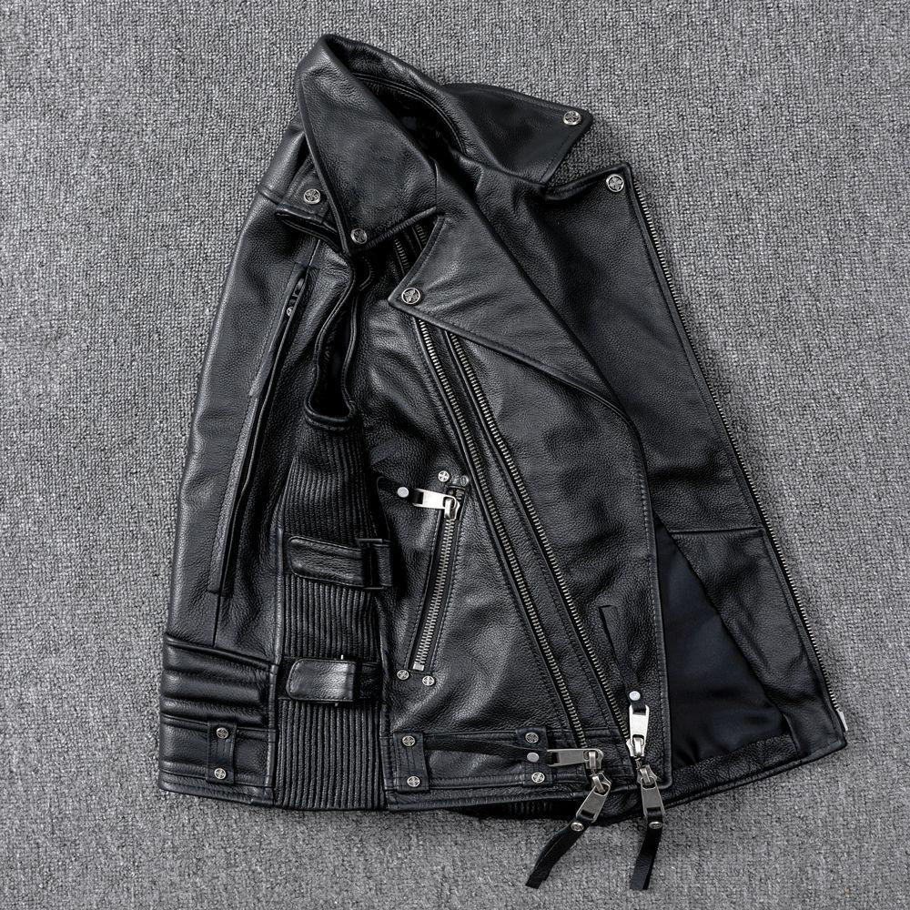 New Motorcycle Vest Top Layer Cowhide Genuine Leather Leather Jacket Men's Short Lapel Motorcycle Riding Suit