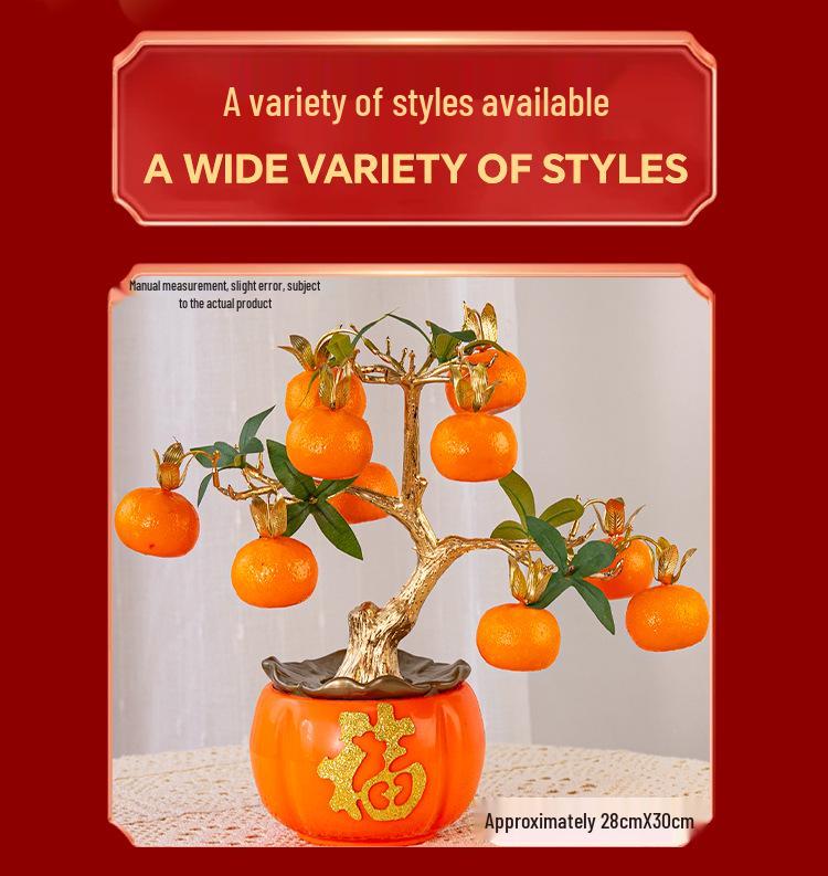 Artificial Pomegranate & Persimmon Tree, Perfect for Spring Festival or New Year Decor in Living Room, Entrance, or TV Cabinet.